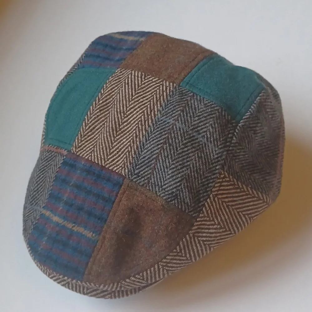 Patchwork Tweed Flat Cap - Green and Brown